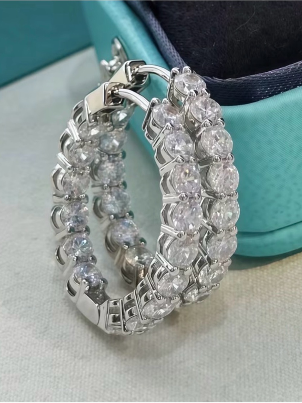 9.6 Carat Moissanite Exquisite Sterling Silver Hoop Earrings, S925
